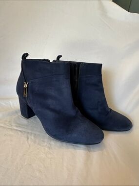 Women's Navy Suede Ankle Booties with Block Heel